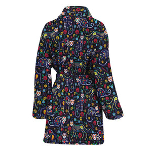 Day Of The Dead Calavera Cat Print Women's Bathrobe