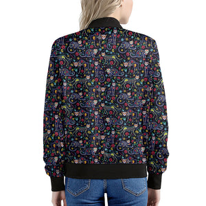 Day Of The Dead Calavera Cat Print Women's Bomber Jacket