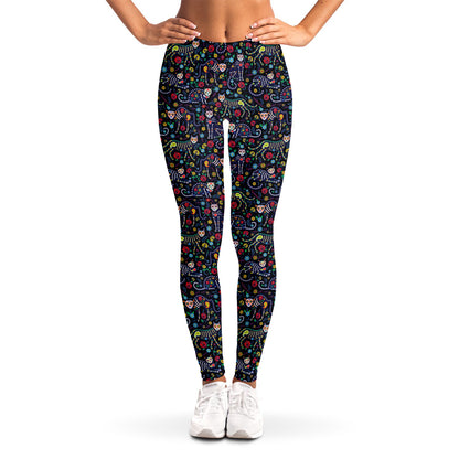 Day Of The Dead Calavera Cat Print Women's Leggings