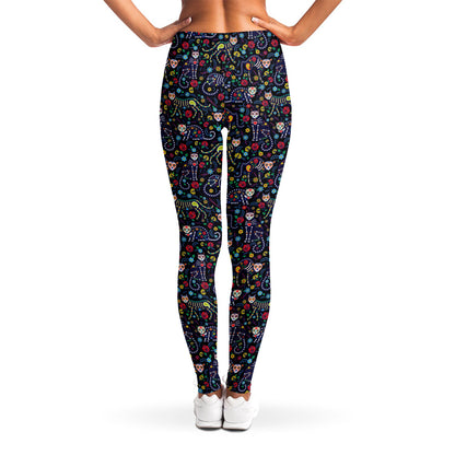 Day Of The Dead Calavera Cat Print Women's Leggings