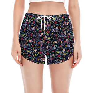 Day Of The Dead Calavera Cat Print Women's Split Running Shorts