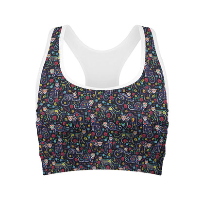 Day Of The Dead Calavera Cat Print Women's Sports Bra