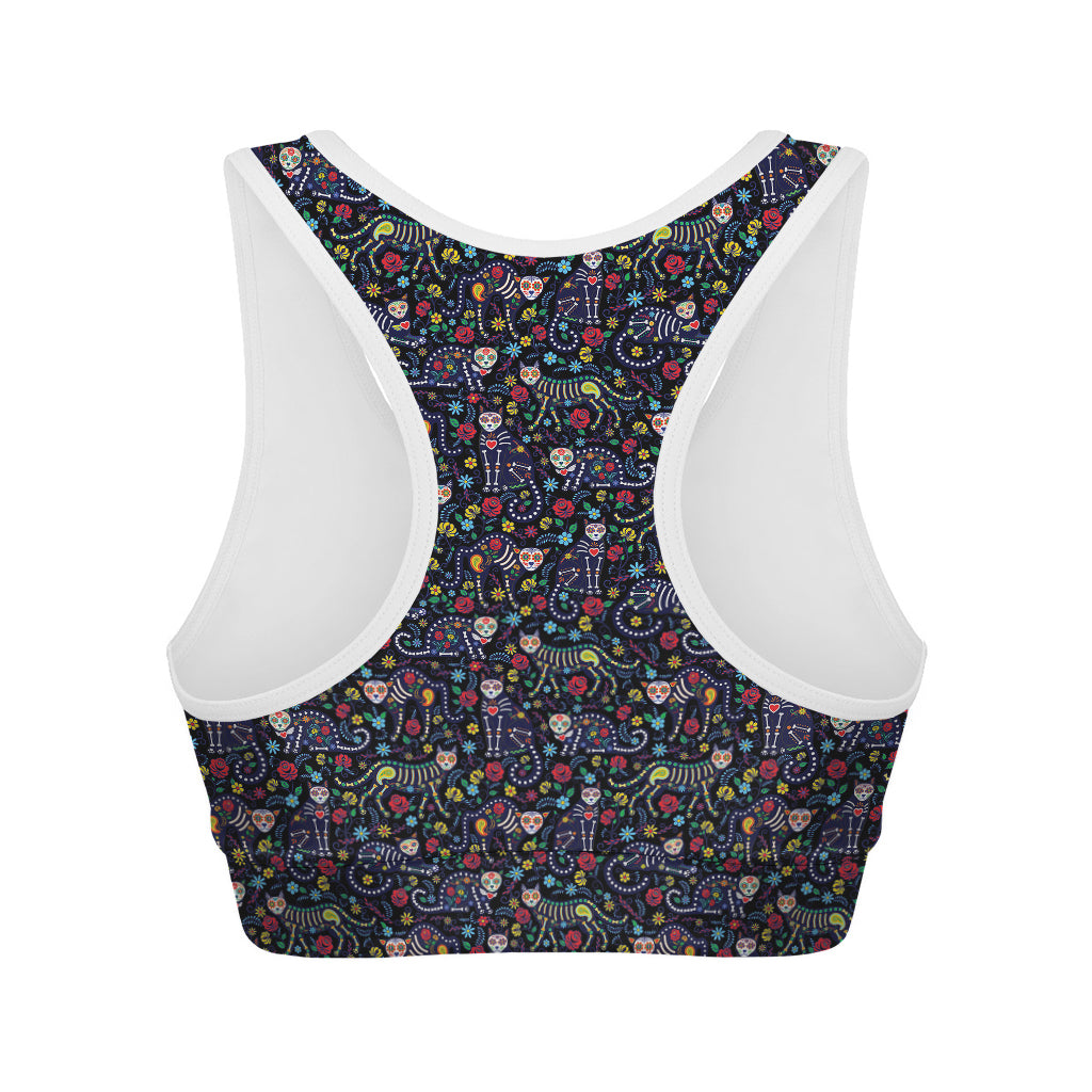 Day Of The Dead Calavera Cat Print Women's Sports Bra