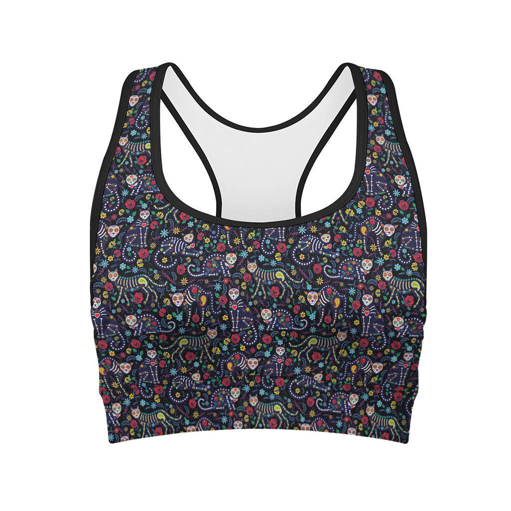 Day Of The Dead Calavera Cat Print Women's Sports Bra
