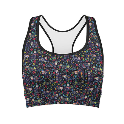Day Of The Dead Calavera Cat Print Women's Sports Bra