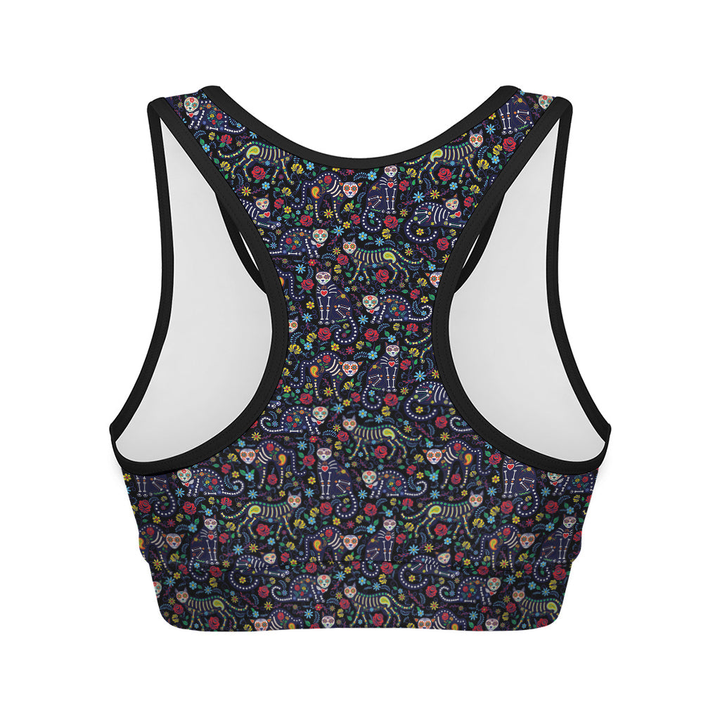 Day Of The Dead Calavera Cat Print Women's Sports Bra