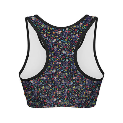 Day Of The Dead Calavera Cat Print Women's Sports Bra