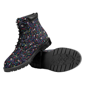 Day Of The Dead Calavera Cat Print Work Boots