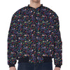 Day Of The Dead Calavera Cat Print Zip Sleeve Bomber Jacket