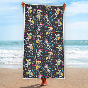 Day Of The Dead Mariachi Skeletons Print Beach Towel