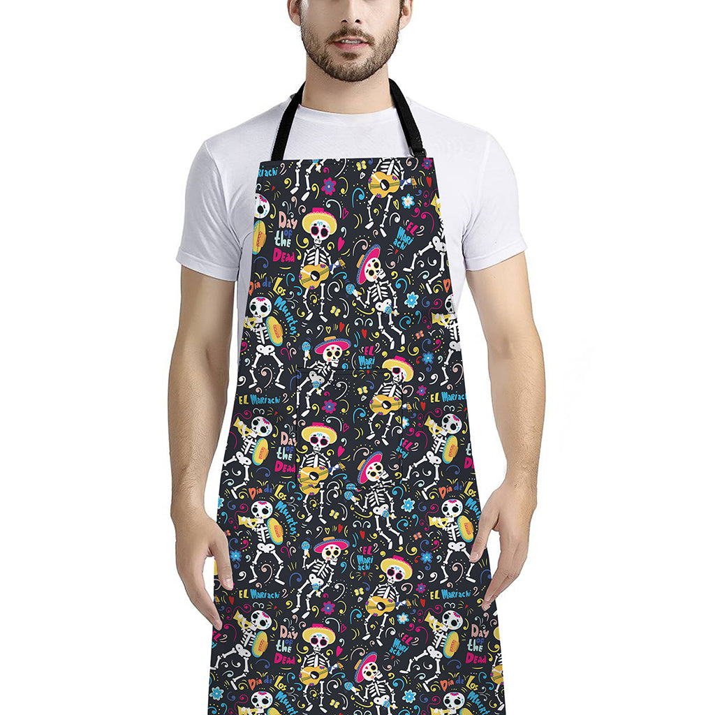 Day Of The Dead Mariachi Skeletons Print Bib Apron With Pocket