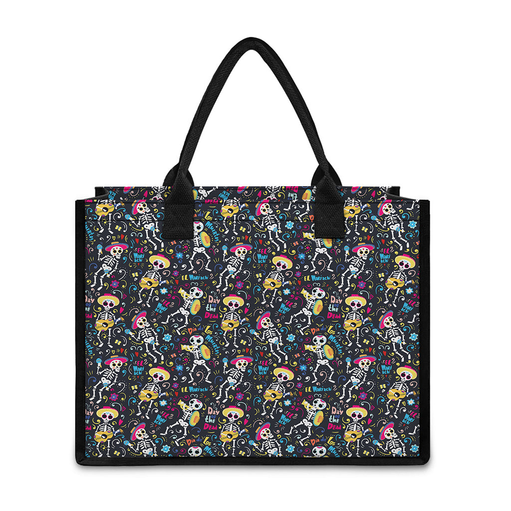 Day Of The Dead Mariachi Skeletons Print Canvas Tote Bag
