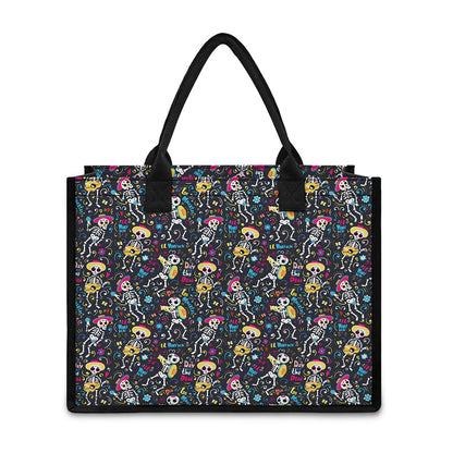 Day Of The Dead Mariachi Skeletons Print Canvas Tote Bag
