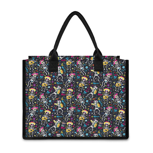 Day Of The Dead Mariachi Skeletons Print Canvas Tote Bag