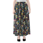 Day Of The Dead Mariachi Skeletons Print Chiffon Maxi Skirt