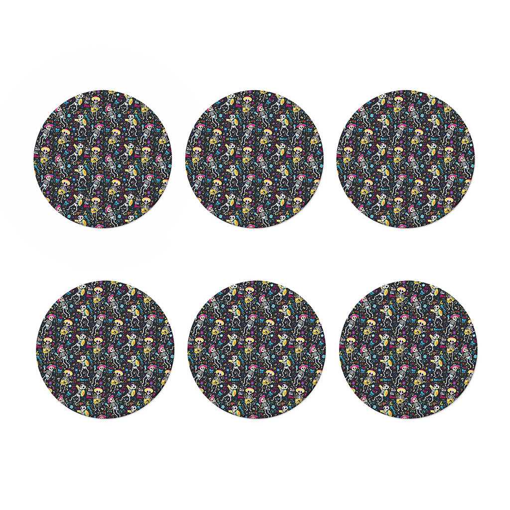 Day Of The Dead Mariachi Skeletons Print Coaster Set