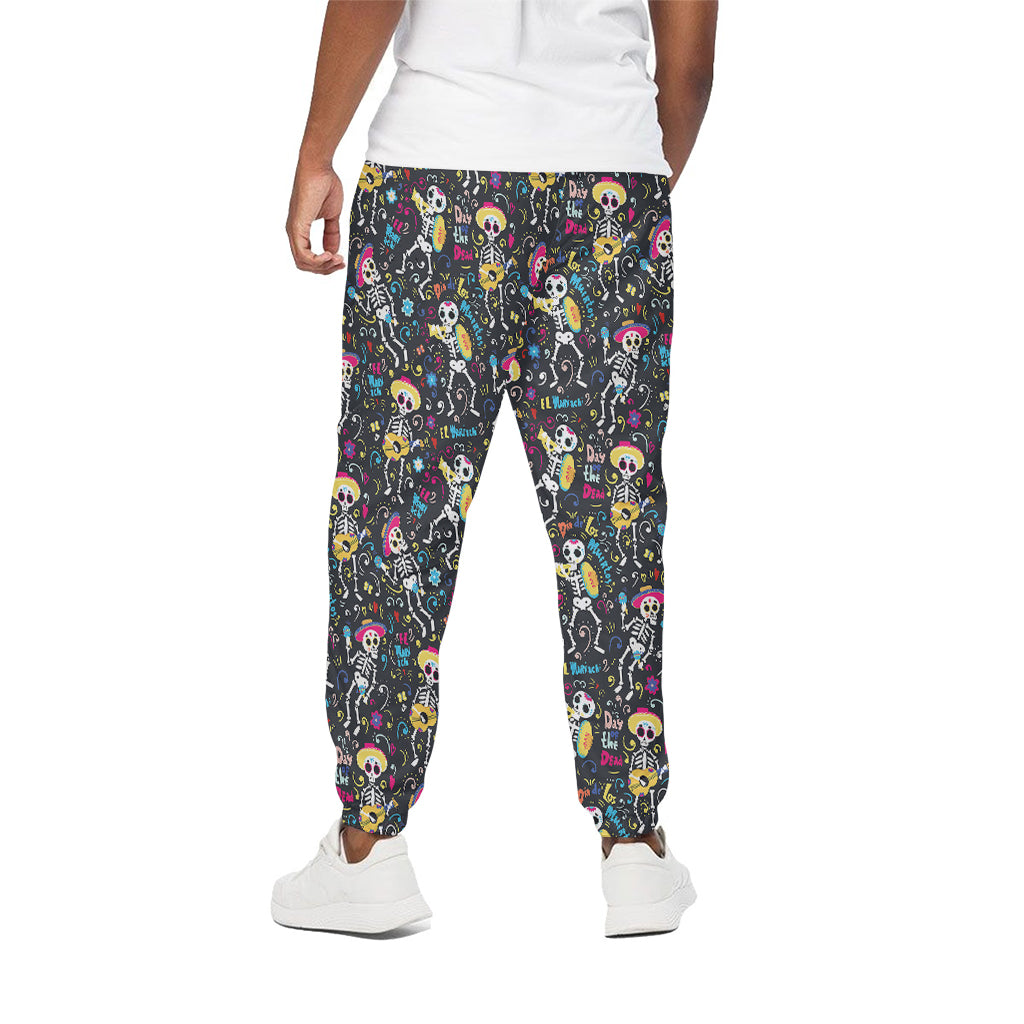 Day Of The Dead Mariachi Skeletons Print Cotton Pants