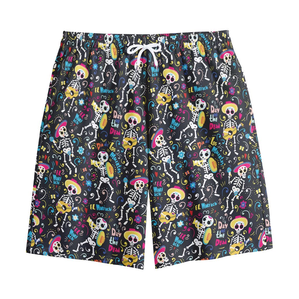 Day Of The Dead Mariachi Skeletons Print Cotton Shorts