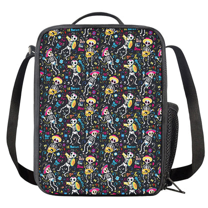 Day Of The Dead Mariachi Skeletons Print Crossbody Lunch Bag