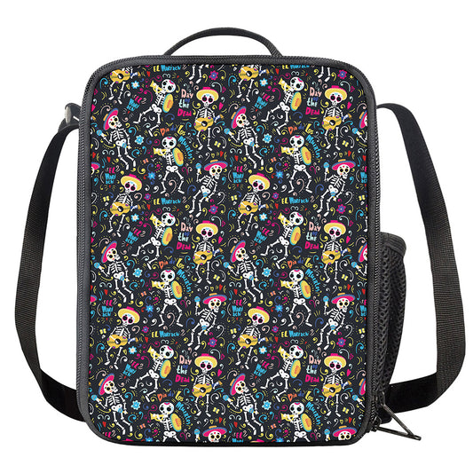 Day Of The Dead Mariachi Skeletons Print Crossbody Lunch Bag