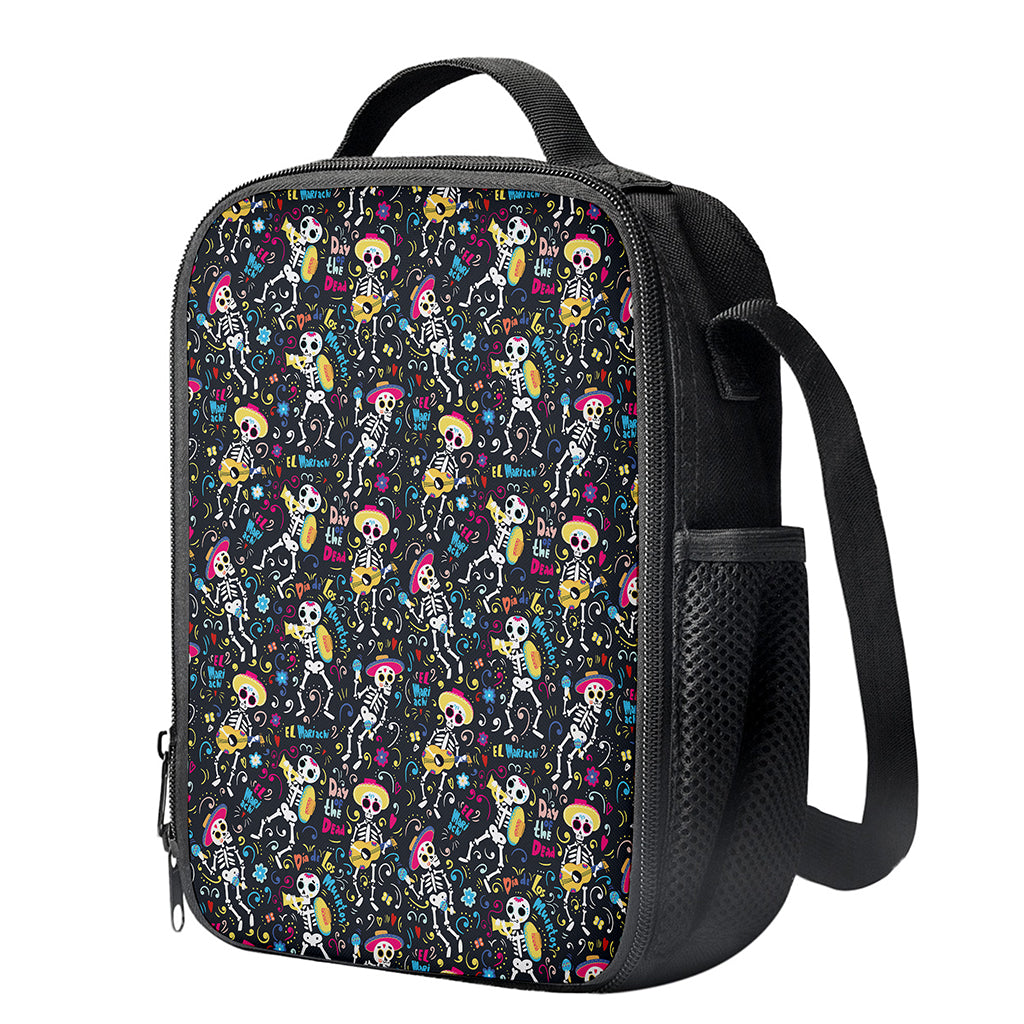 Day Of The Dead Mariachi Skeletons Print Crossbody Lunch Bag