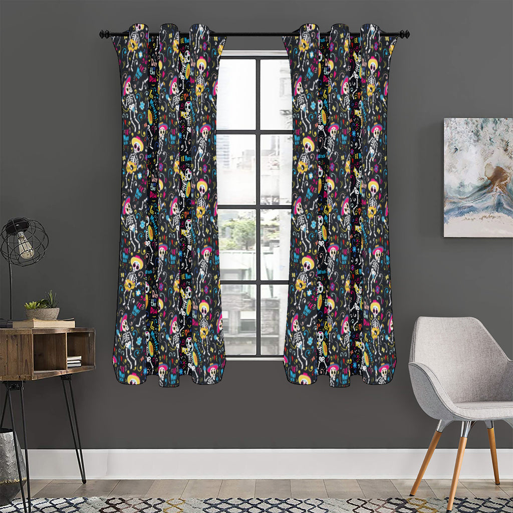 Day Of The Dead Mariachi Skeletons Print Curtain