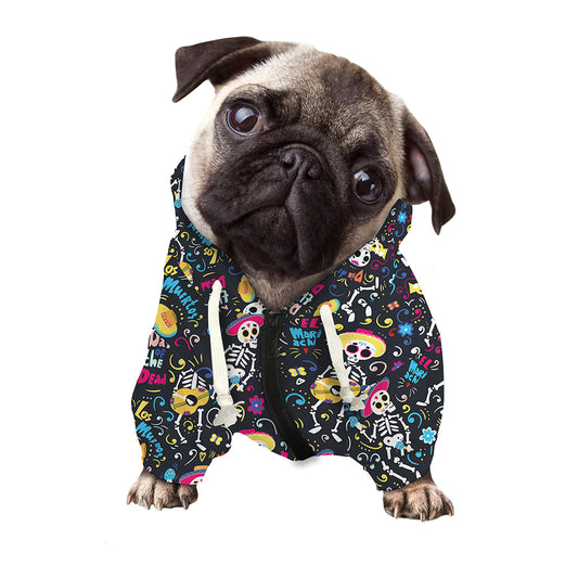 Day Of The Dead Mariachi Skeletons Print Dog Zip Up Hoodie
