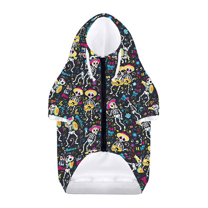 Day Of The Dead Mariachi Skeletons Print Dog Zip Up Hoodie