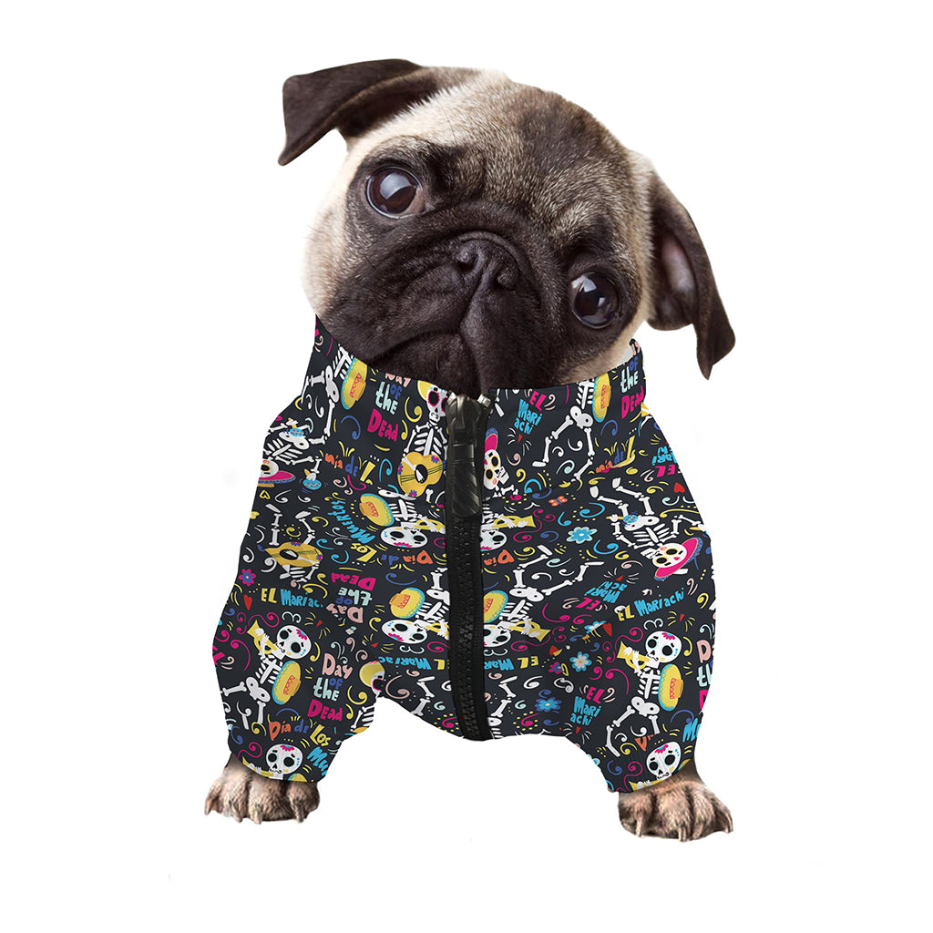 Day Of The Dead Mariachi Skeletons Print Dog Zip Up Jacket