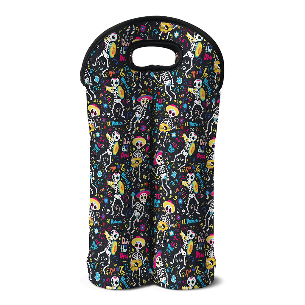 Day Of The Dead Mariachi Skeletons Print Double Neoprene Wine Tote