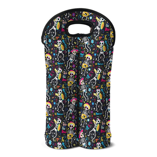 Day Of The Dead Mariachi Skeletons Print Double Neoprene Wine Tote
