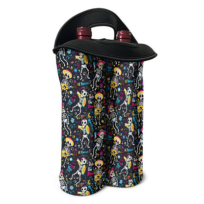 Day Of The Dead Mariachi Skeletons Print Double Neoprene Wine Tote