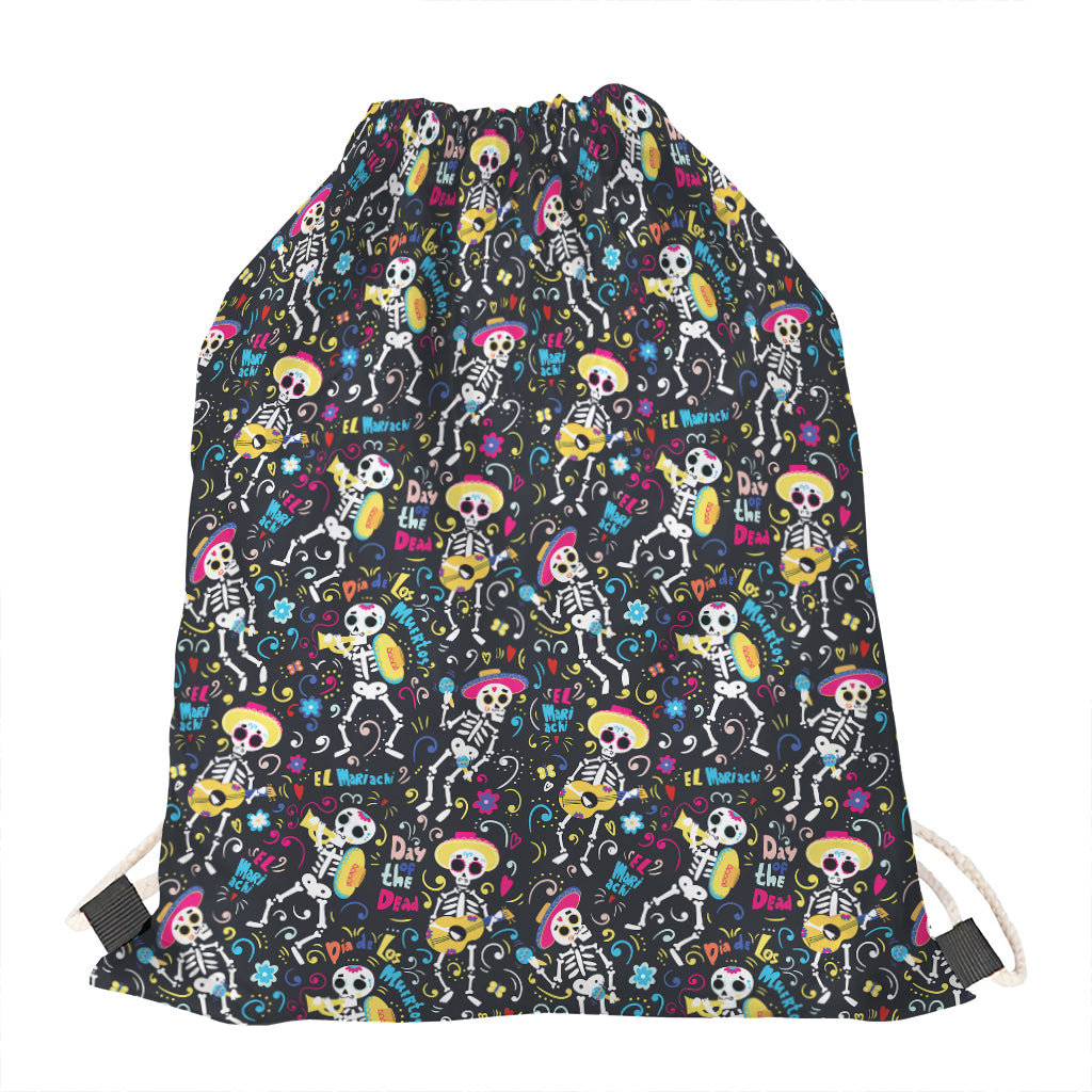 Day Of The Dead Mariachi Skeletons Print Drawstring Bag