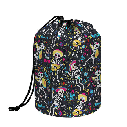 Day Of The Dead Mariachi Skeletons Print Drawstring Makeup Bag