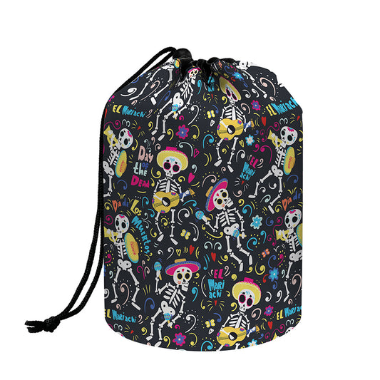Day Of The Dead Mariachi Skeletons Print Drawstring Makeup Bag