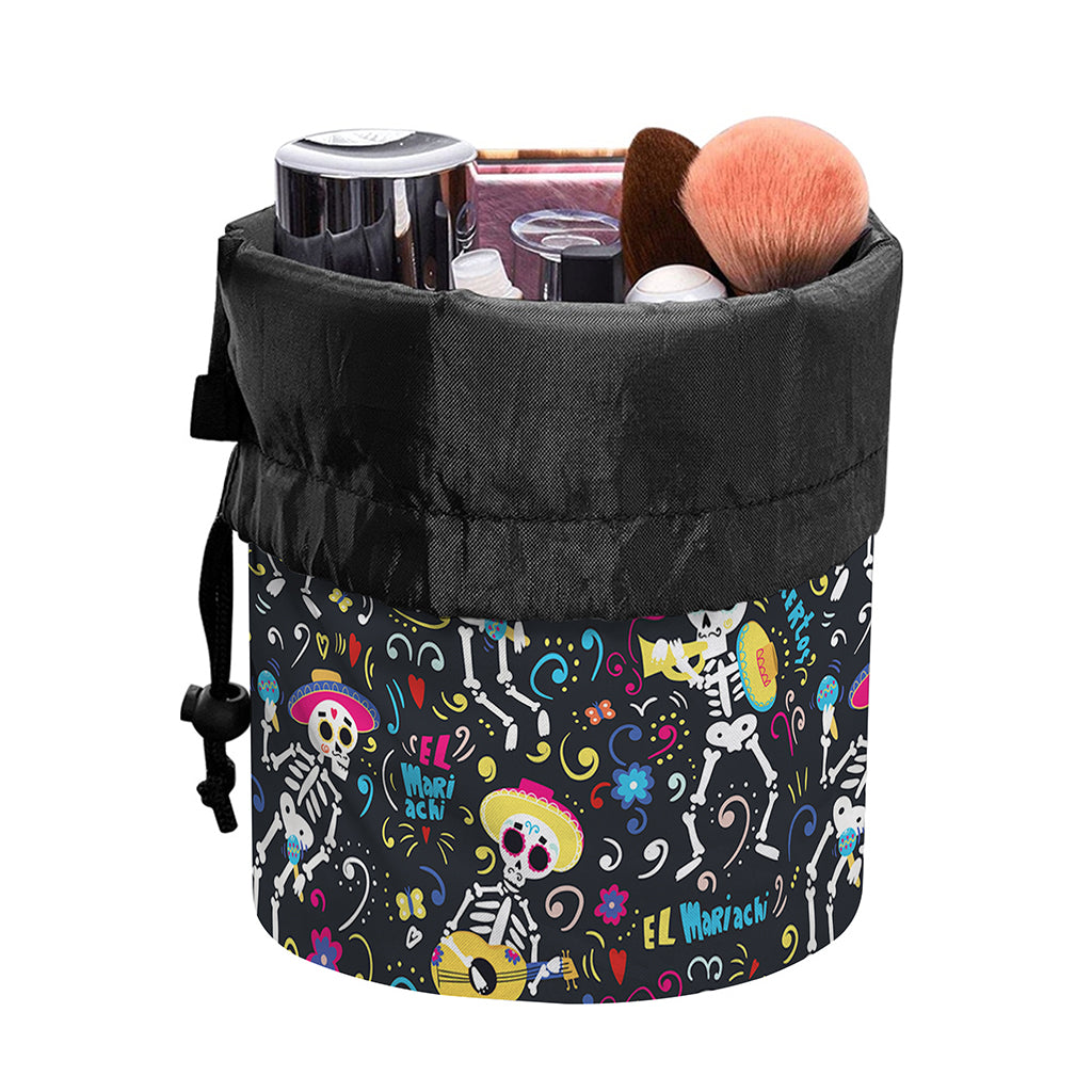 Day Of The Dead Mariachi Skeletons Print Drawstring Makeup Bag