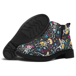 Day Of The Dead Mariachi Skeletons Print Flat Ankle Boots