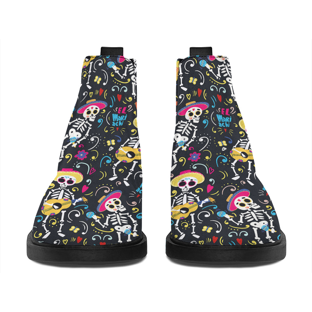 Day Of The Dead Mariachi Skeletons Print Flat Ankle Boots