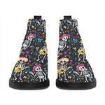 Day Of The Dead Mariachi Skeletons Print Flat Ankle Boots