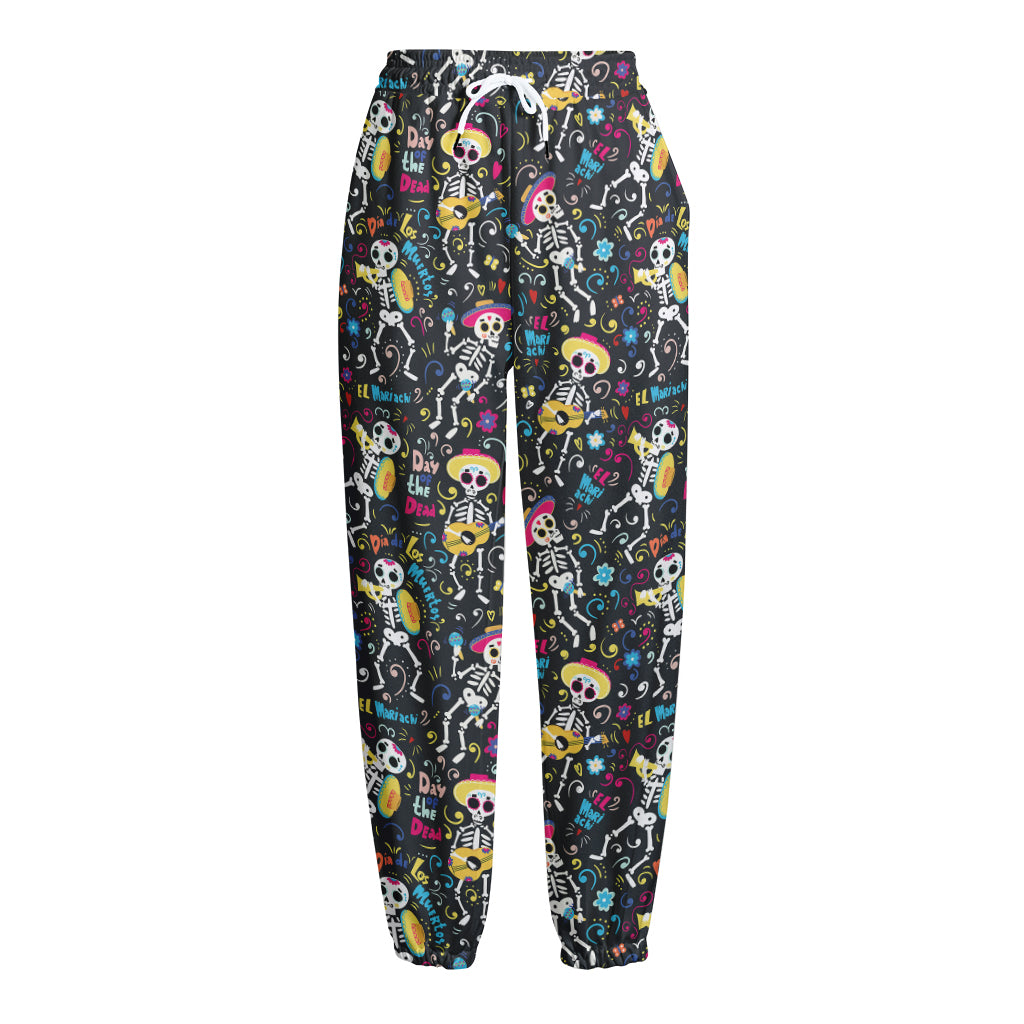 Day Of The Dead Mariachi Skeletons Print Fleece Lined Knit Pants