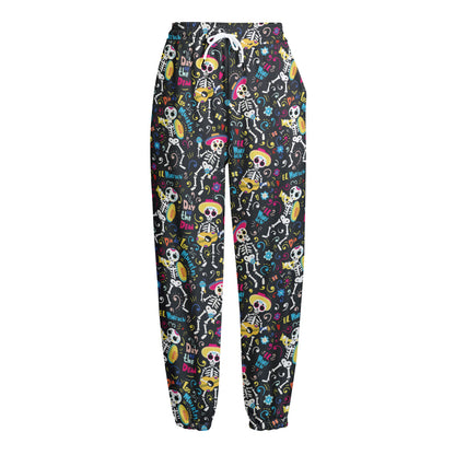 Day Of The Dead Mariachi Skeletons Print Fleece Lined Knit Pants