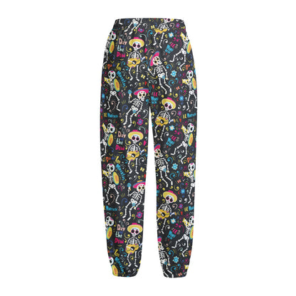 Day Of The Dead Mariachi Skeletons Print Fleece Lined Knit Pants