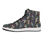 Day Of The Dead Mariachi Skeletons Print High Top Leather Sneakers