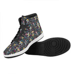Day Of The Dead Mariachi Skeletons Print High Top Leather Sneakers