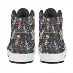 Day Of The Dead Mariachi Skeletons Print High Top Leather Sneakers