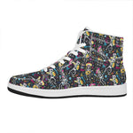 Day Of The Dead Mariachi Skeletons Print High Top Leather Sneakers