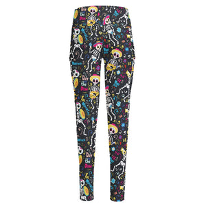 Day Of The Dead Mariachi Skeletons Print High-Waisted Pocket Leggings