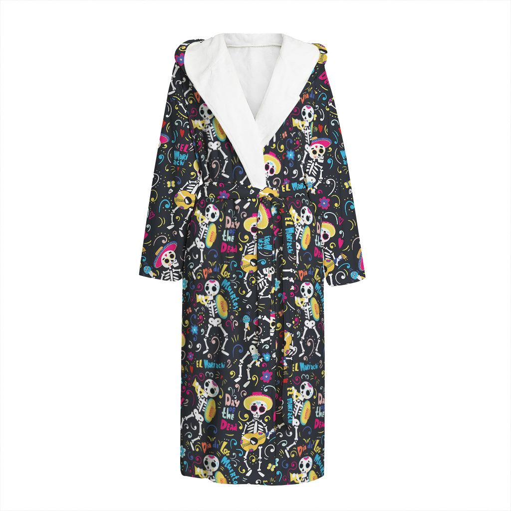 Day Of The Dead Mariachi Skeletons Print Hooded Bathrobe