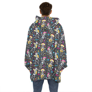 Day Of The Dead Mariachi Skeletons Print Hoodie Blanket