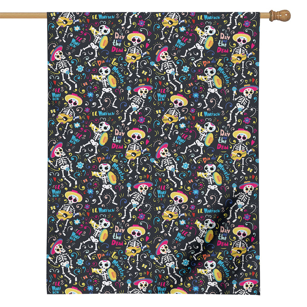 Day Of The Dead Mariachi Skeletons Print House Flag